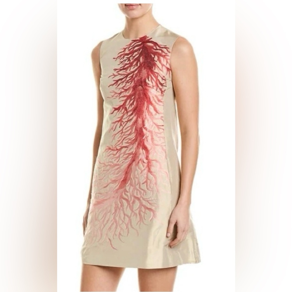 Valentino Beige and Red coral embroidered Mini Dress, US8